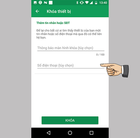 Tùy chọn xóa hoặc khóa máy
